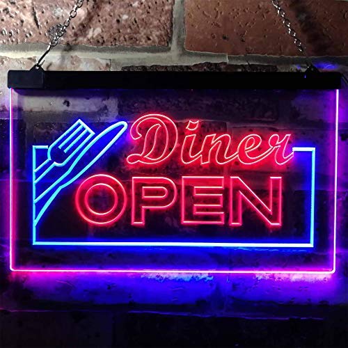 Diner Open Dual LED Neon Light Sign